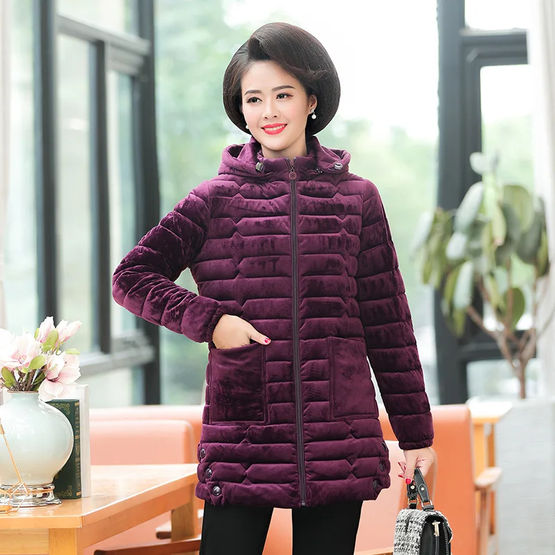 

Cotton Coat Women's New Style Winter Middle-aged WOMEN'S Apparels Fashion Mid-length Cotton-padded Clothes Women's Gold Velvet M