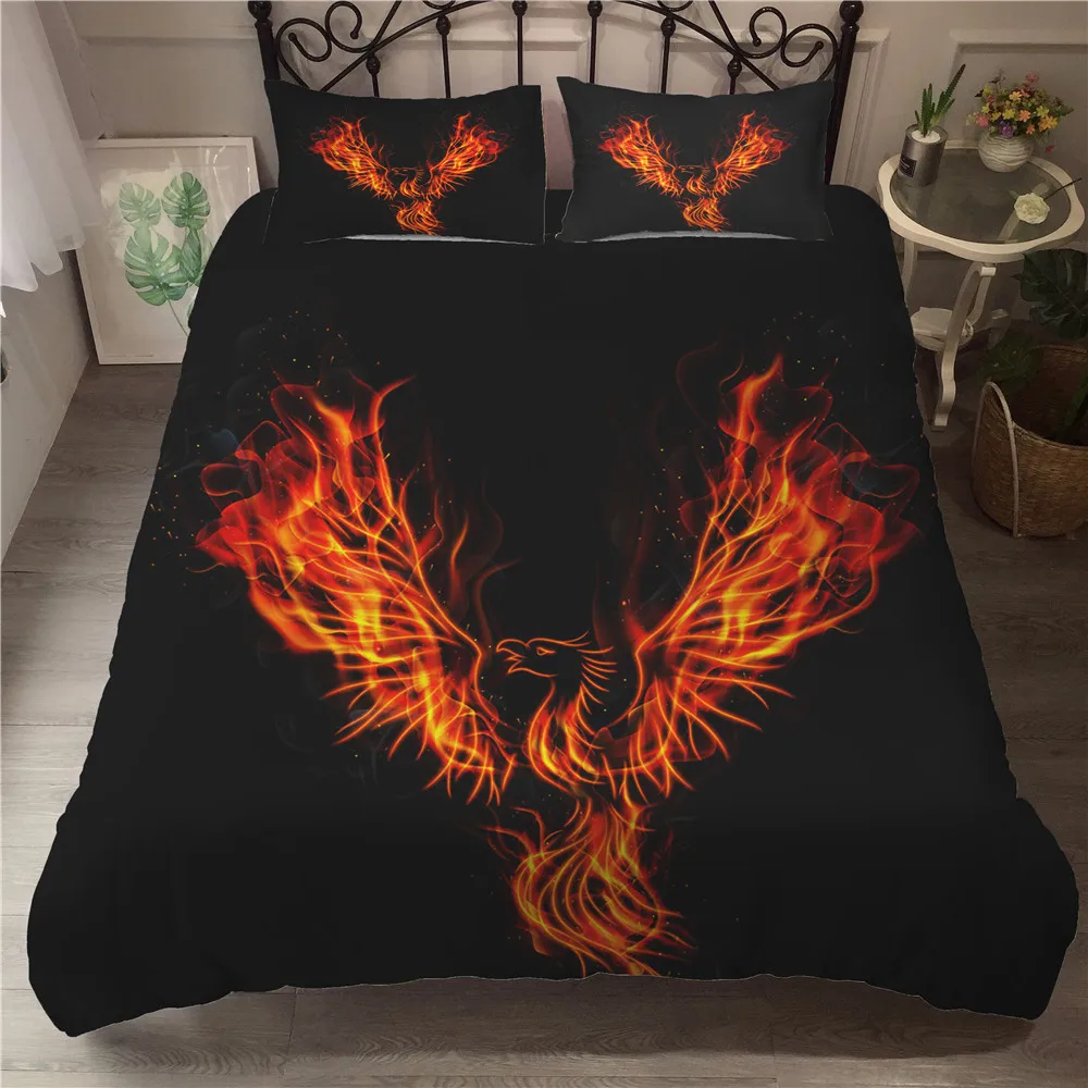 

Double Duvet Cover 3D Flaming Phenix Printed Bed Linen Home Textiles with Pillowcase for Adult Couple Singe Size