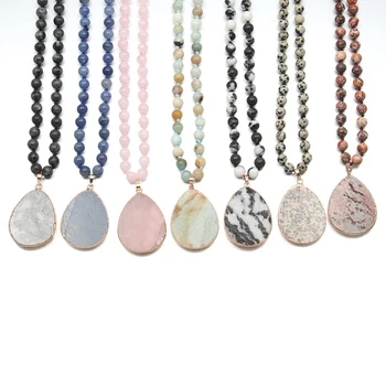 

2020 Fashion 7 Colors Women Custom Pendant Necklace Jewelry Semi Precious Stones Long Necklaces Best Party Gift for Women Men