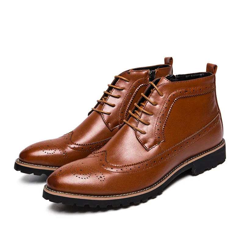 Сезон осень-зима; мужские коричневые ботильоны из натуральной кожи; винтажные броги в студенческом стиле; Мужская обувь; повседневные модные ботинки на шнуровке