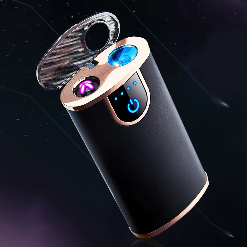 Lighter Rechargeable Windproof Cigarette Dual USB Electric Lighter Flameless Electronic Gadgets LED Spotlight Portable Charger