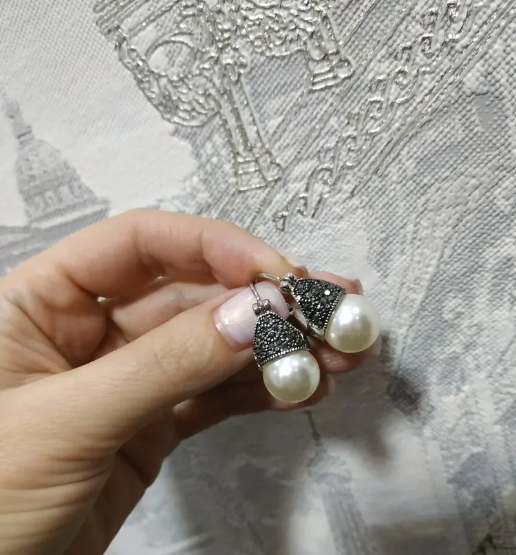 Imitation Pearl Earrings for Women Aesthetic Rose Flowers Ancient Silver Color Drop Earing Wedding Bride Jewelry E704 drop earrings pearl earrings flower earrings rose earrings