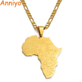

Anniyo Map of Africa Wth Country Flags Map Pendant Necklaces for Men/Women,Gold Color African Maps Jewelry Gifts #035321