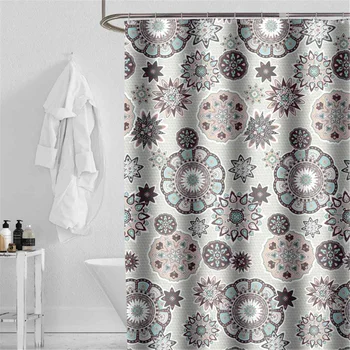 

Quick Drying Shower Curtain Gray Flowers Bohemian Thickened Waterproof Polyester Bathroom Shower Curtain With Hooks 200 x 180cm