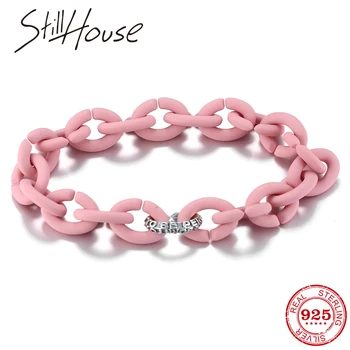 

Round Charm Fashion High quality Beads Pink Hard Rubber Handmade Bracelet for women Men Jewelry Hip hop style