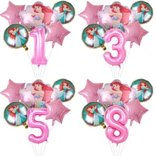 

6Pcs/lot Mermaid Ariel Disney Princess 1-9 Years Old Foil Balloons Baby Shower Girl Air Baloes Birthday's Balloons Decorations