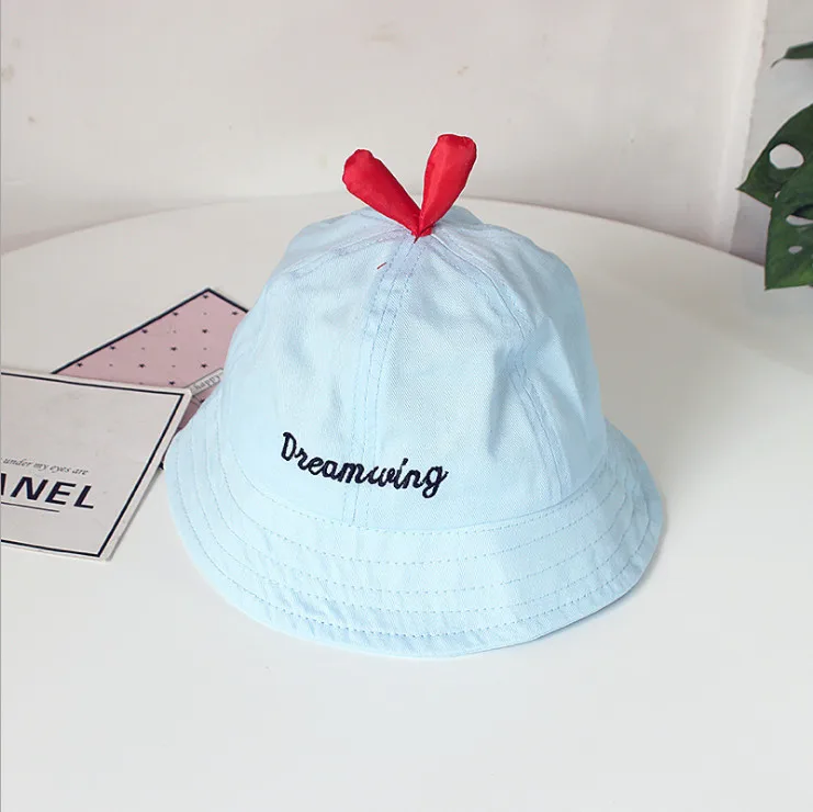 kids and audlt bowknot cap cotton thin hat cartoon wool felt small yellow hat kindergarten baby sunshade fisherman hat - Цвет: Синий