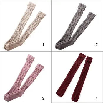 

Womens Chunky Braided Cable Knit Long Solid Color Roll Down Cuffed Over Knee High Stockings Casual Stretch Winter Warmer
