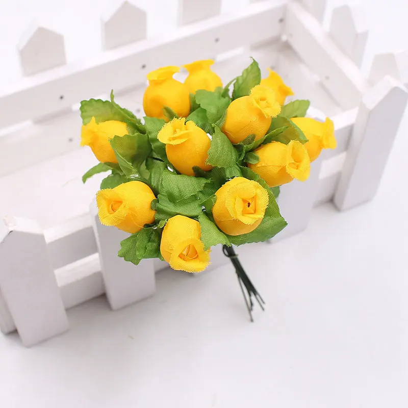 

12Pcs/lot Silk Artificial Flowers Mini Rose Bouquet Wedding Home Decoration Craft Card Gift DIY Wreath accessories