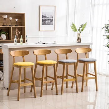 

Nordic Solid Wood Bar Stool Chair Home High Stool Leisure Restaurant High Stool Chair Modern Minimalist Bar Chair