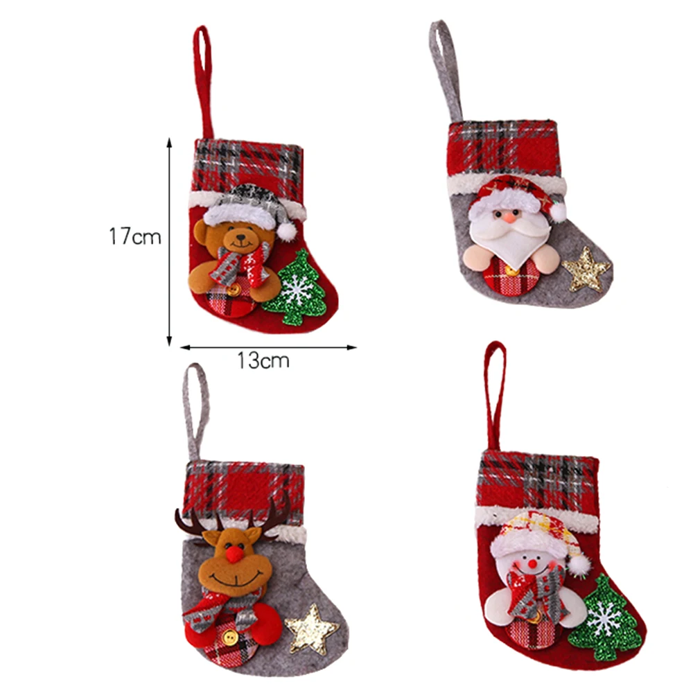 H28583-1 4PCS 1/4 шт., рождественские чулки, висячие украшения на елку, новогодний мешок для конфет, подарочные носки, чулки на Рождество - Цвет: H28583-1 4PCS