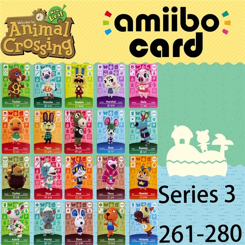261 ~ 280 животные пересекающие новые горизонты игры Amiibo карты для NS Switch 3DS Lobo набор NFC