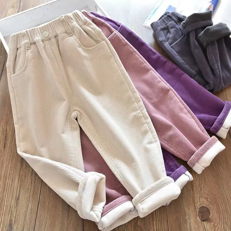 Kids Warm Pants Boy Girls Autumn Winter Corduroy Thick Outer Wear Sports Trousers 3-10Y Children Clothes Casual High Waist Pants girls pants boys pants kids pants girls trousers
