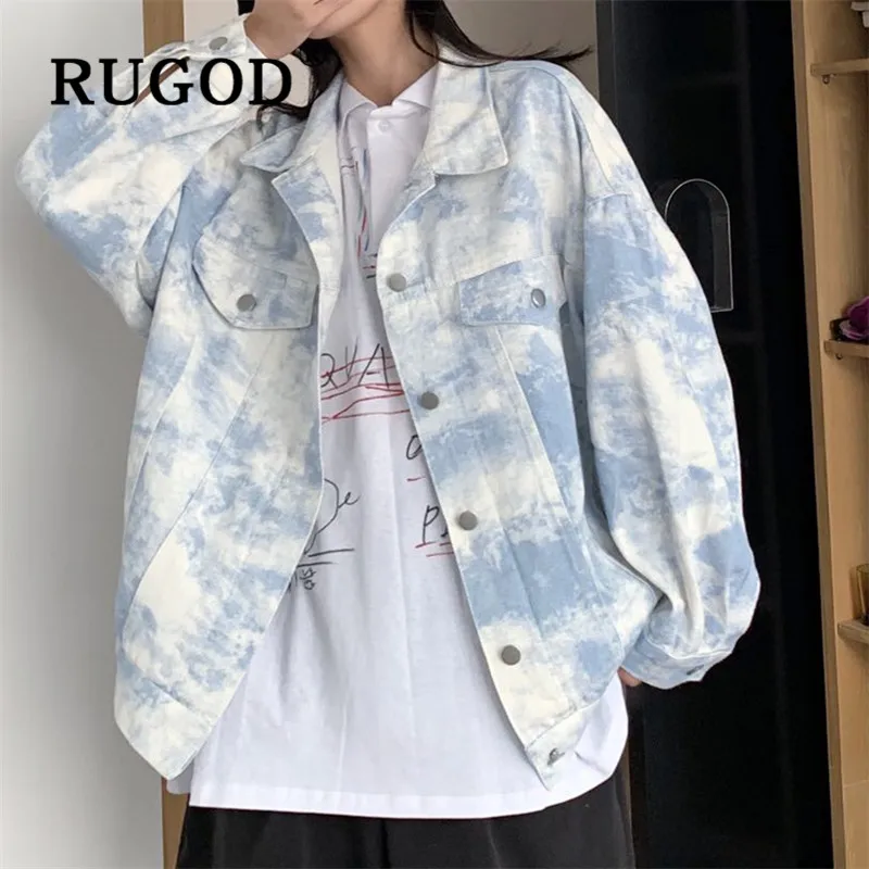 Женская джинсовая куртка RUGOD синяя небесно-белая ковбойская в стиле панк