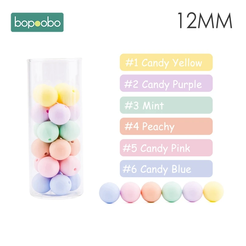Bopoobo 12 мм, силиконовые бусины 9 мм, 30 шт., бусины для прорезывания зубов для детей, сделай сам, браслет для кормления, силиконовый маленький стержень, детский Прорезыватель - Цвет: Candy Color
