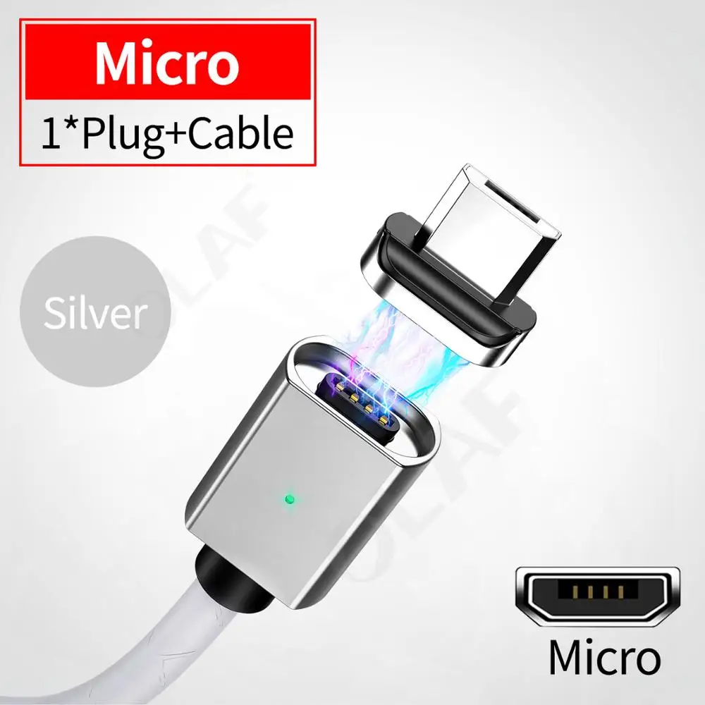 Магнитный зарядный кабель Олаф для быстрой зарядки Micro usb type-C, кабель для iPhone, samsung, Xiaomi, huawei, Магнитный провод usb для мобильного телефона - Цвет: Microusb - Silver