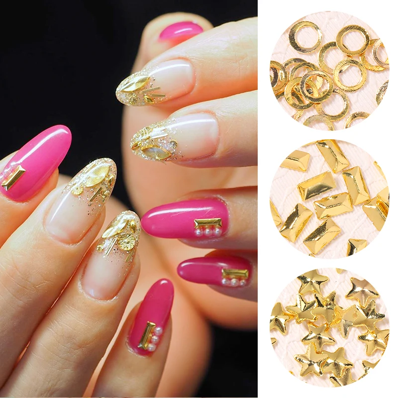 Gold Silver Rivet Nail Decoration Hollow Cicle Retangle Star Seashell Meatal Nails Rhinestones Stones 3D nail art | Красота и