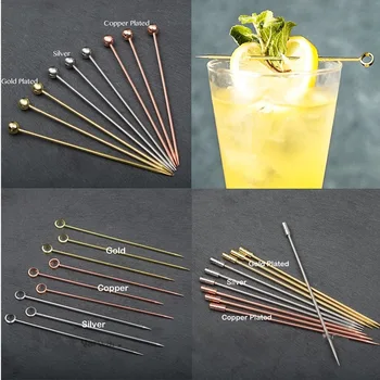 

3PCS Stainless Steel Cocktail Picks Fruit Sticks Toothpicks Cocktail Fruit Sign Reusable Kitchen Dining Supplies Home Party Bar