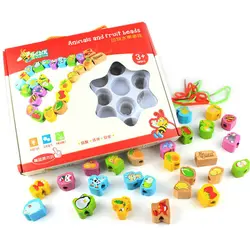 Bloques de madera Montessori para niños, juguete de construcción con cuentas de madera, animales, fruta, 26 piezas, para Aprendizaje de iluminación temprana, envío gratis