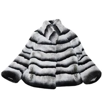 

2019 new leather coat ladies natural Rex rabbit fur pockets thick warm jacket thick section warm stripes short winter jacket