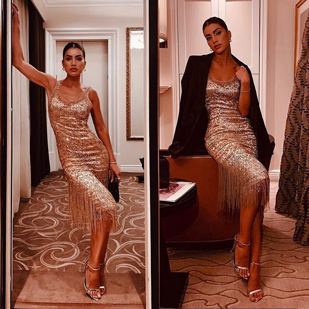 Vestidos, сексуальное женское платье, вечерние, без рукавов, с блестками, с кисточками, платье для невесты размера плюс, ropa mujer sukienki robe hiver femme