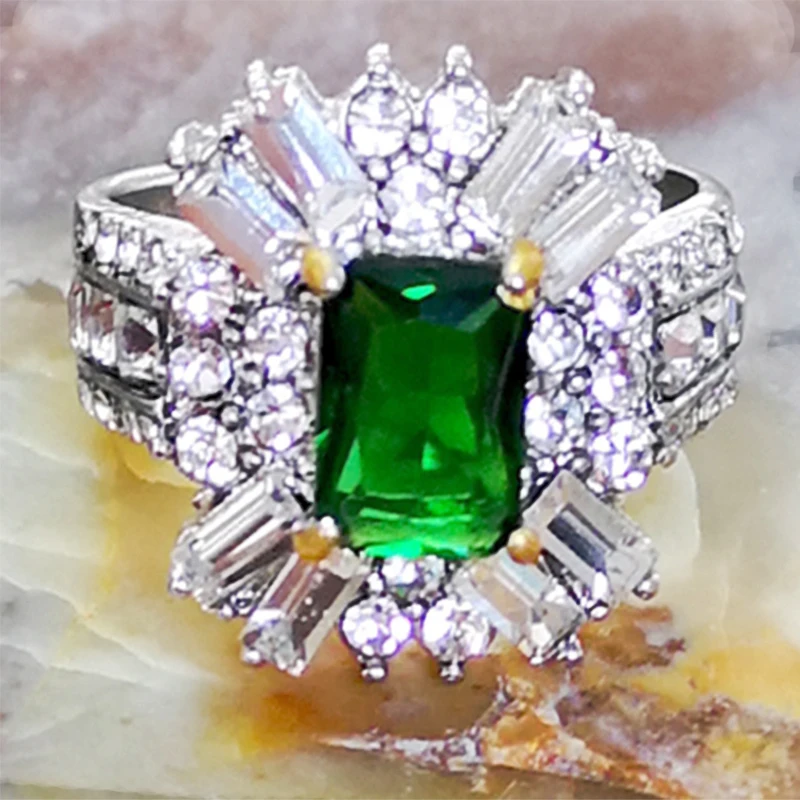 Роскошное кольцо с зеленым камнем для женщин, ювелирные изделия для подружки невесты, CZ проложенное Кристальное кольцо, обручальное кольцо для мужчин, Anillos Mujer Aaa O3M030