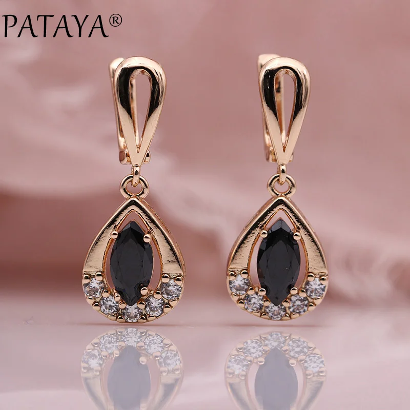 Black 11,11 PATAYA, новинка, специальная цена, длинные серьги, 585 розовое золото, конский глаз, натуральный циркон, женские модные ювелирные изделия, полые висячие серьги - Окраска металла: Black