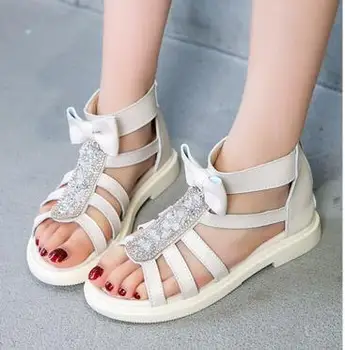 

New Kids Bow Sandals Girls Fashion Sandals Summer Shoes Sequins Zip Roman Style Children Princess Shoes Casual Sandal