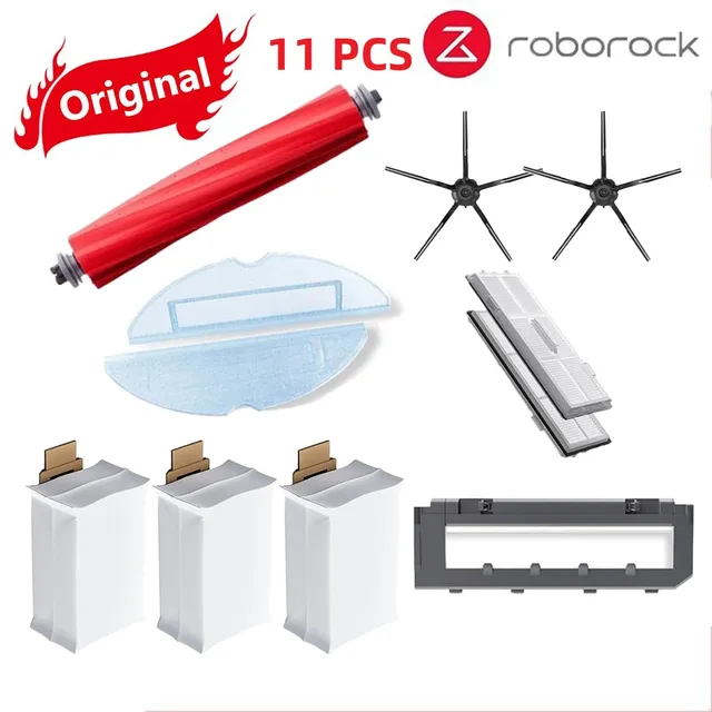 Original Roborock S7 Parts of Washable Filter Main Brush Mop Cloth Side Brush Dust Bag Bracket Robot Vacuum Cleaner Accessories Black 11pcs