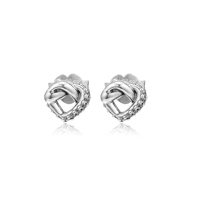 

925 Sterling Silver Earrings Jewelry Charm Clear CZ Knotted Heart Stud Earrings for Women Crystal Small Earrings Girl Jewellery