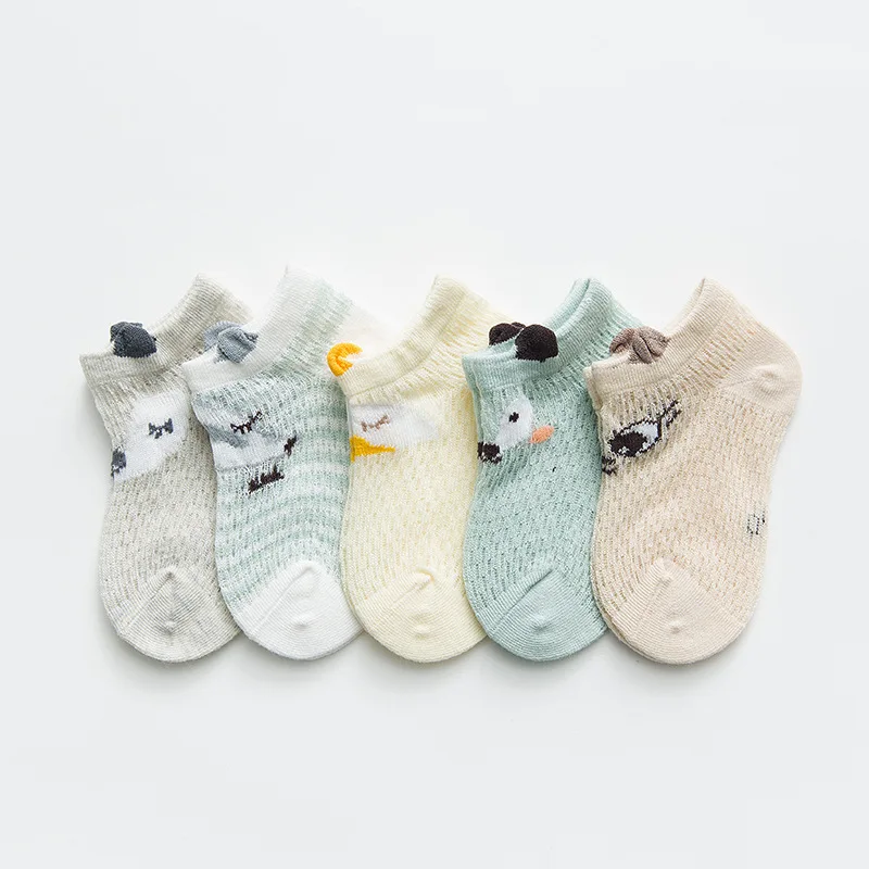 

5 Double Bag Spring And Summer New Style Cute Cartoon Mesh Children Cotton Socks Wholesale Comfortable Breathable Thin Short Soc
