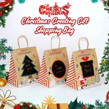 

12Pcs Multifuntion Christmas Paper Bag Festival Gift Bags with Handles Christmas Party Supplies DIY Scratch Graffiti Hog