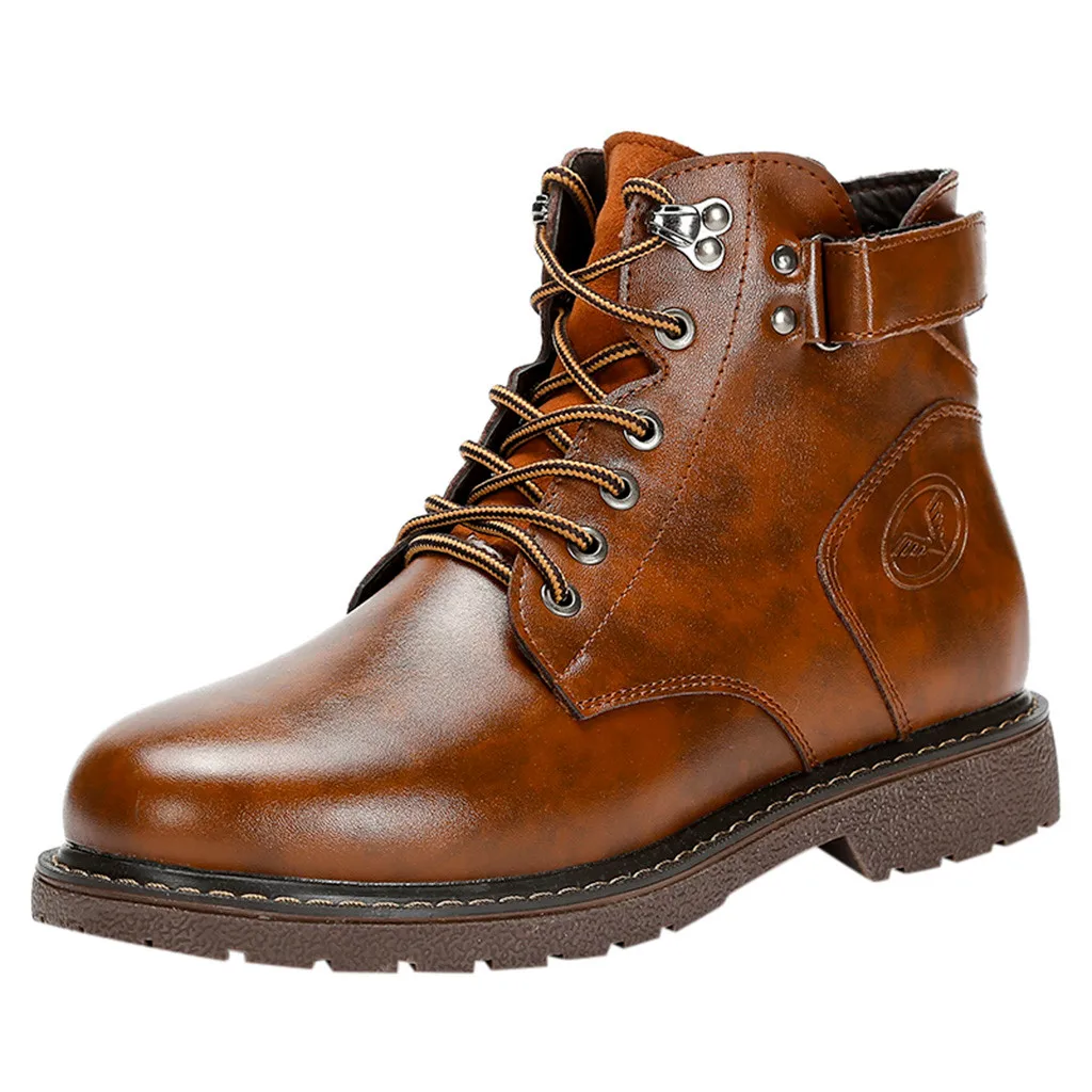 Коричневый Casual Short Boots Low men safety shoes Retro England style Leather Tooling Boots Men's Large Size ankle Boots zapatos de hombre - Цвет: Коричневый