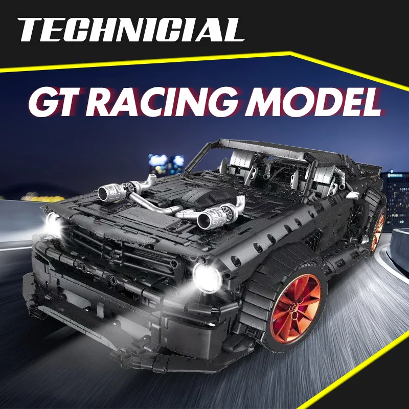 Baratos 3168 Uds MOC RC Ford Mustang Hoonicorn RTR V2 modelo bloque Legoing técnica de carreras de coche Led ladrillos juguetes para los niños