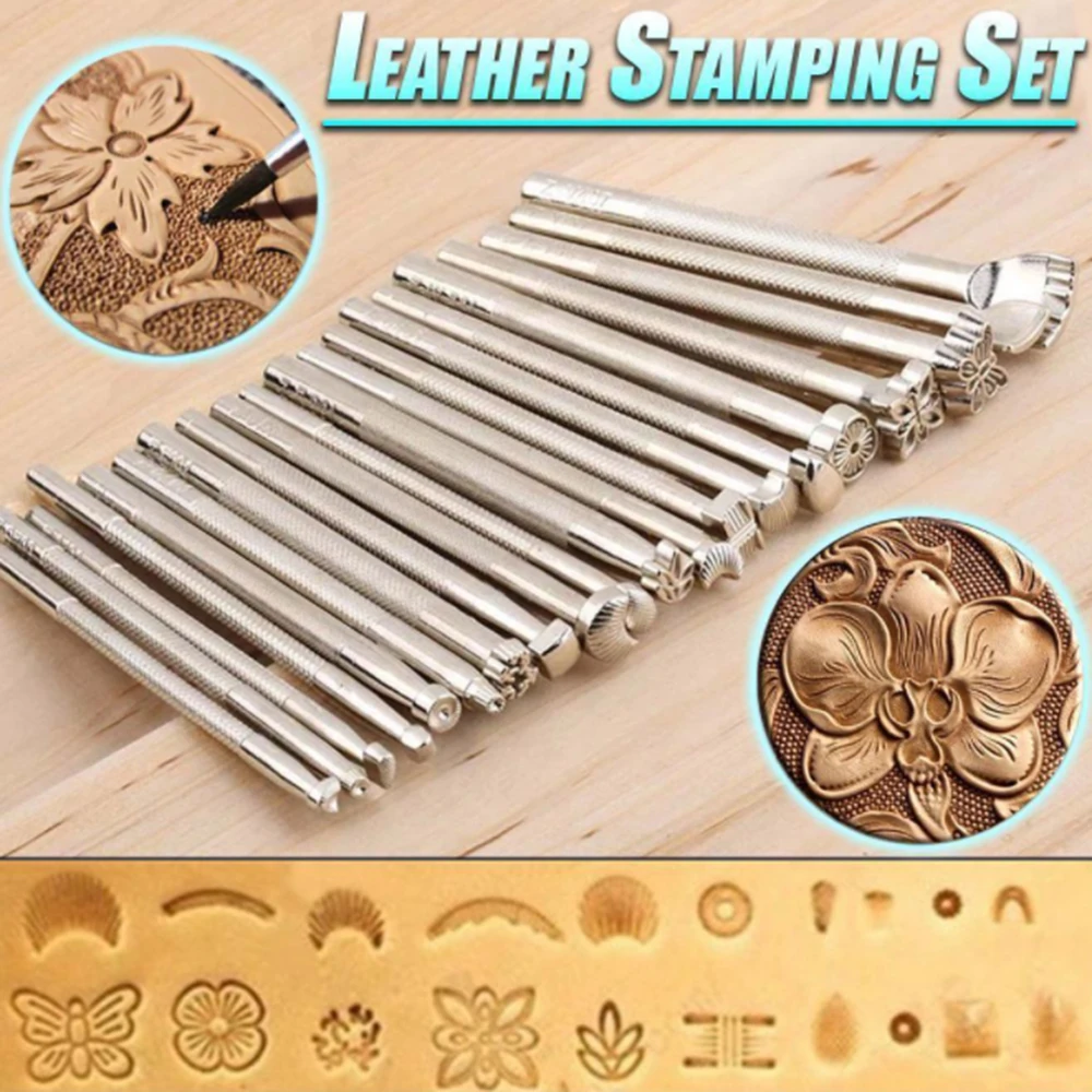 

20 Patterns Leather Stamping Tools Set Making Carving Leather Craft Stamps Craft Stamping Solid Metal Printing Tool