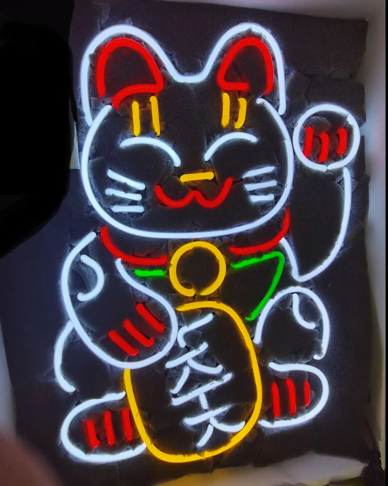 Неоновая вывеска для организаций и магазинов Китайский Lucky Cat реальные Стекло