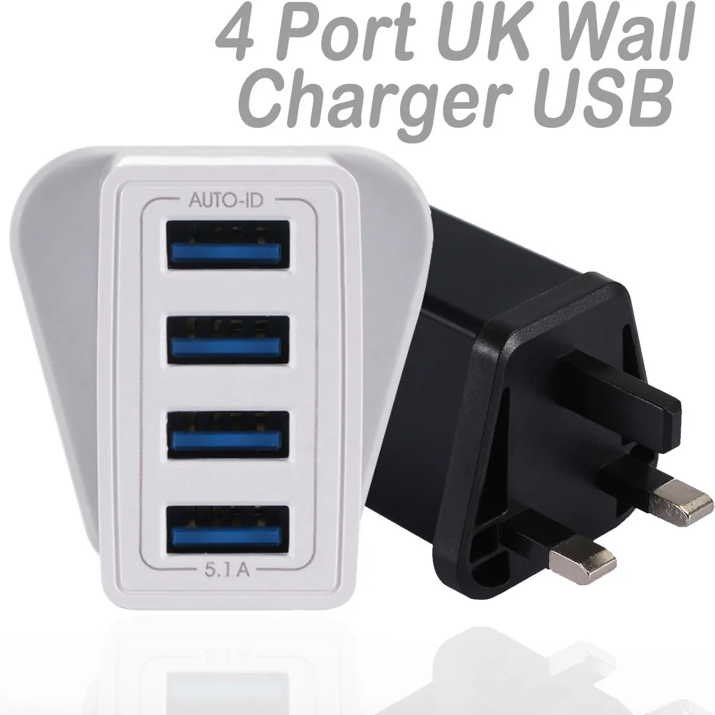 

UK Wall Charger USB Adapter 4 Muti Port 5.1A Fast Charging Station Power Charge