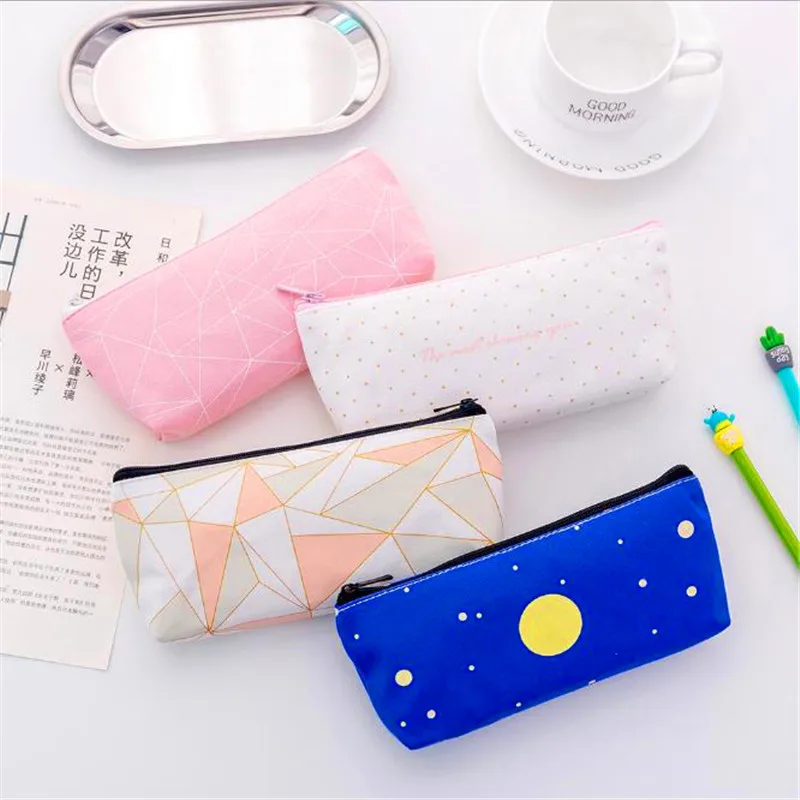 

New Creative Canvas Pencil Case Kawaii Large Capacity Starry Sky Pencil Case For Girls Stationery Geometry Pen Box Pouch