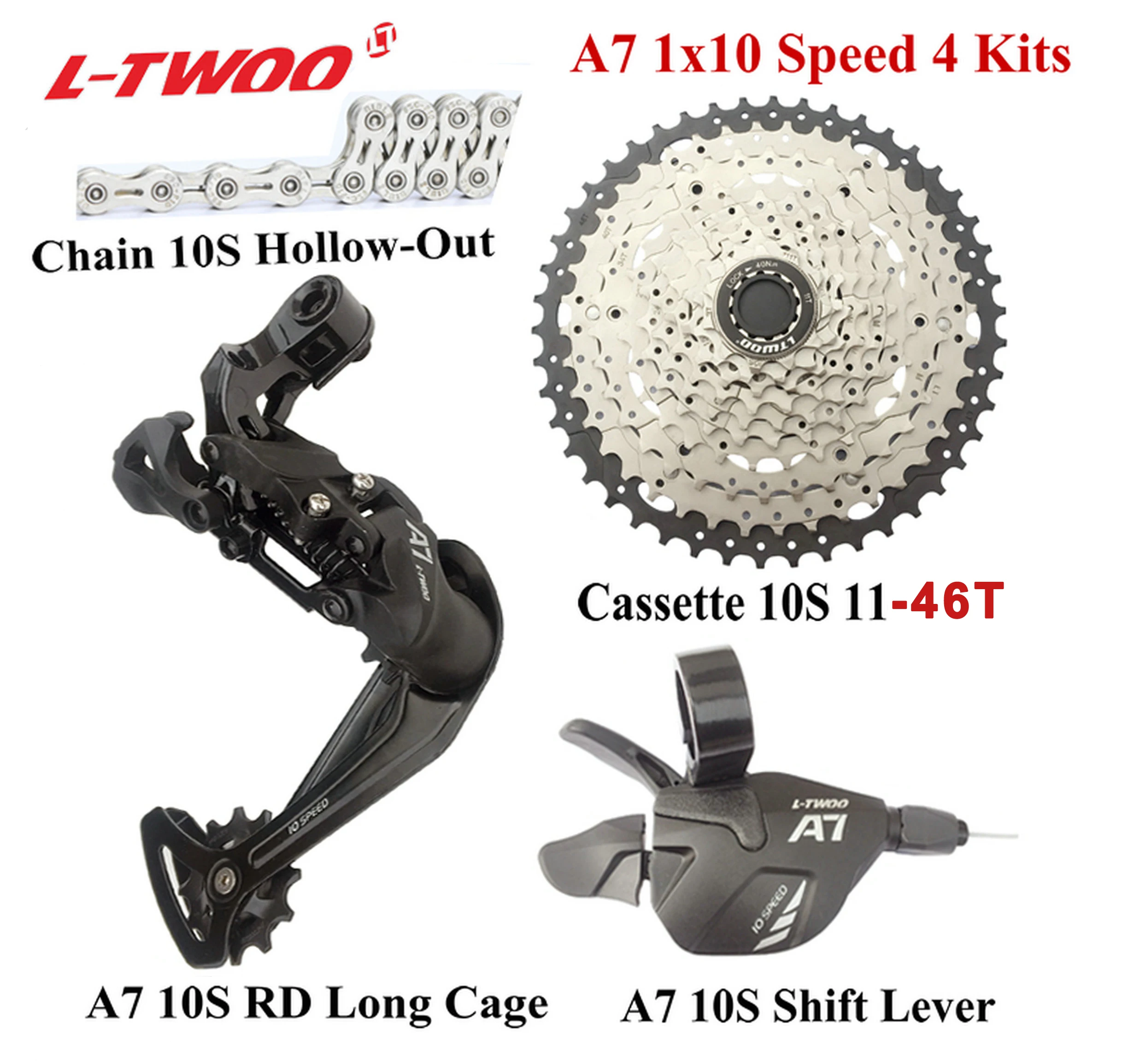 LTWOO велосипед A7 1x10-Speed Groupset рычаг переключения передач+ задний переключатель+ цепь+ кассета 11-42 T, 11-46 T, GX, NX, X7, X9 совместимый