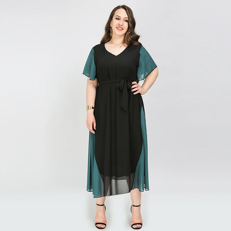 as picture TUHAO размера плюс 8XL 7XL 6XL женские офисные шифоновые платья Boho Лоскутные богемные вечерние платья высокого качества элегантное платье WM7 - Цвет: as picture