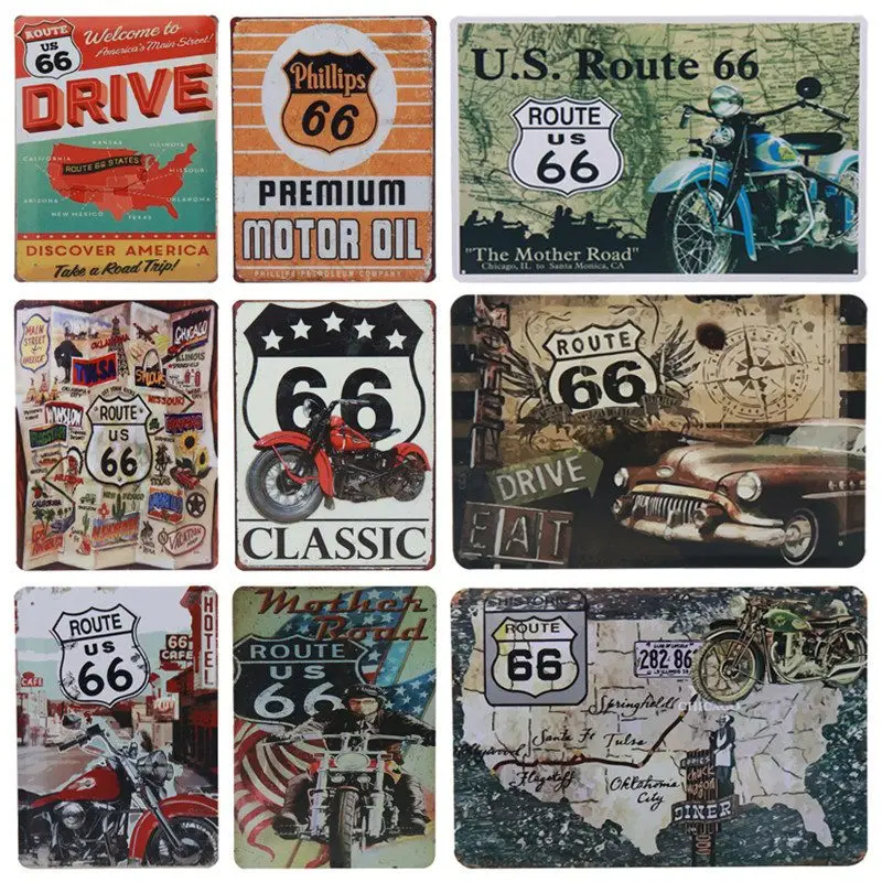 30X20 см США винтажные металлические жестяные знаки бар клуб стены гаража украшения дома Route 66 номер автомобиля номерной знак табличка плакат H18