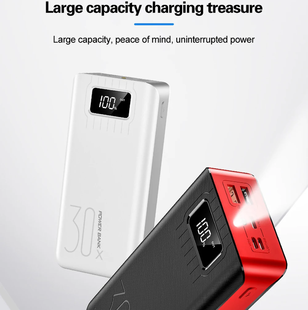QI Быстрая Зарядка power Bank 30000 мАч USB Type C вход power bank светодиодный для Xiaomi huawei Iphone водонепроницаемый повербанк блок питания