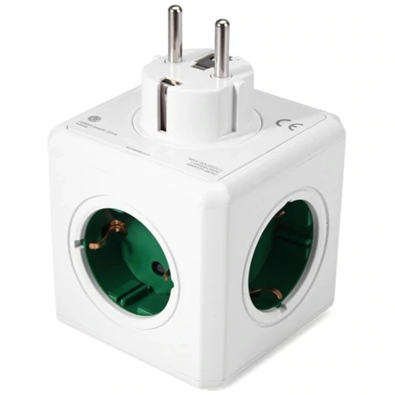 

1 Piece 5 Outlets PowerCube Socket Original DE Plug Adapter - 16A 250V - Green