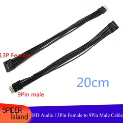 Cable convertidor de 2 piezas/HD Audio de 13 pines hembra a 9 pines macho, Panel frontal de Audio de 20cm, envío gratis