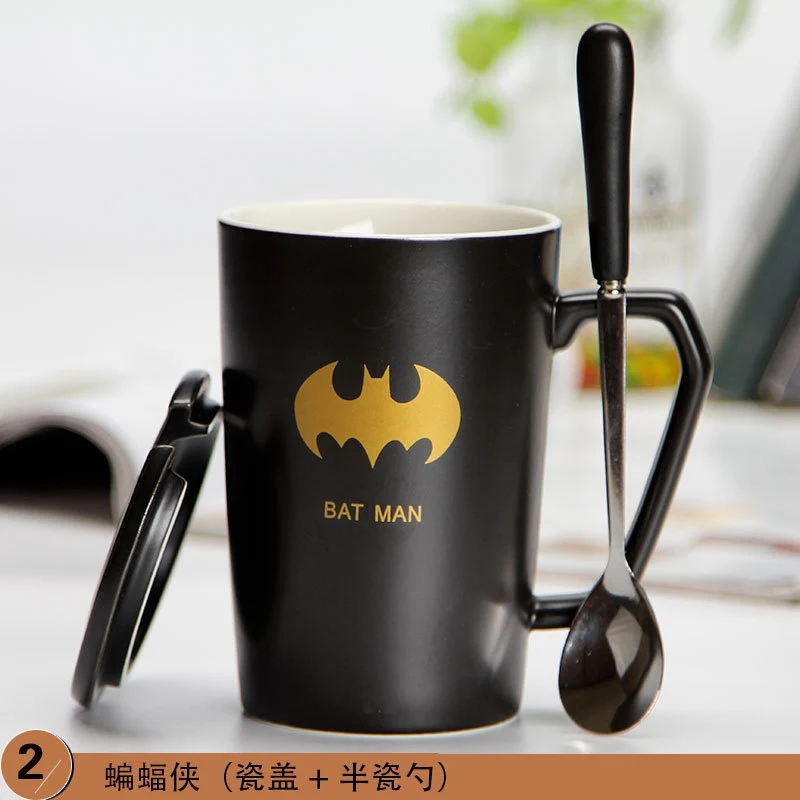 Креативная керамическая кружка «мстители» с Ложка Крышка супергерой Супермен Человек-паук Бэтмен кофейная чашка