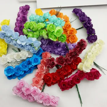 

24pcs 1.5cm Artificial Flower Bouque Paper Rose Flower Head Wedding Home Decoration DIY Wreath Scrapbook Candy Box Accessories