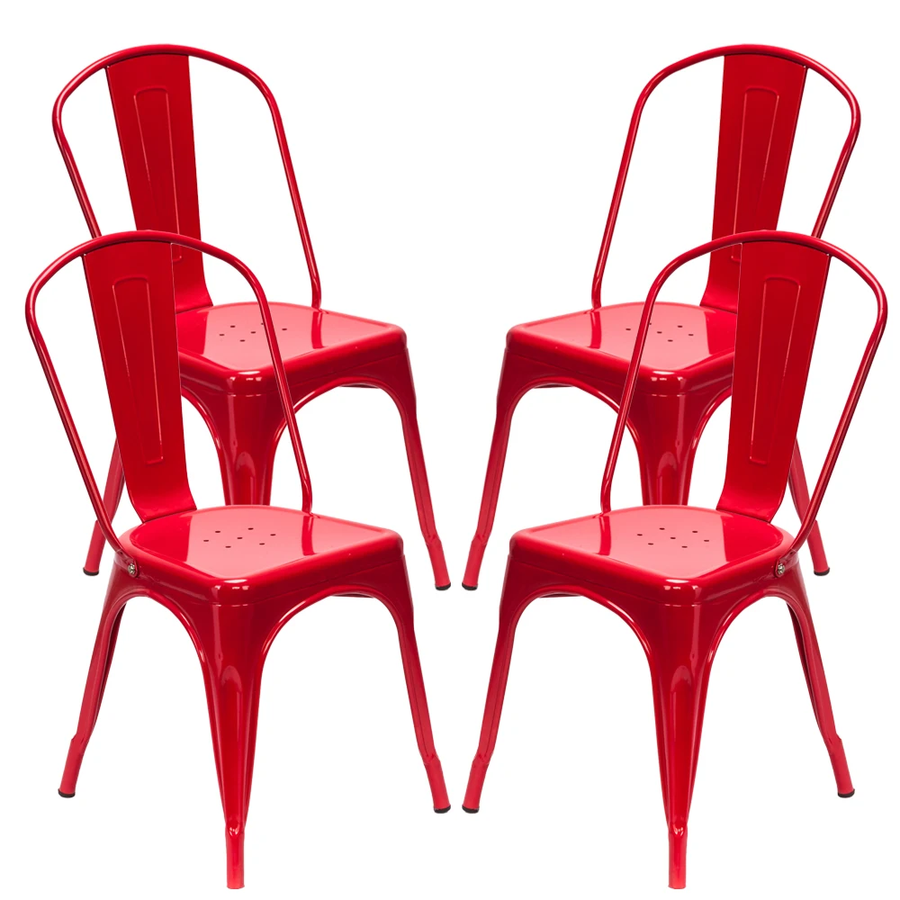 

4pcs Industrial Style Iron Sheet Chair Red