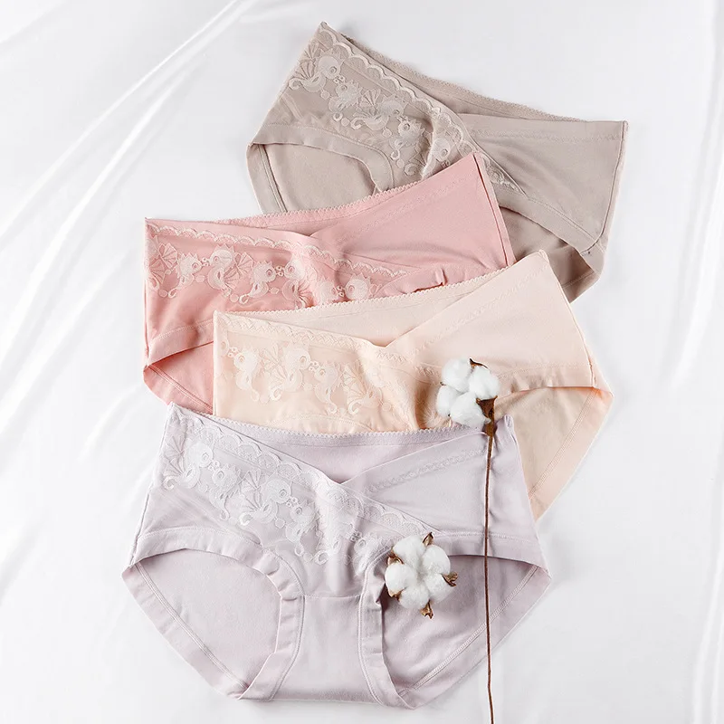 

4pcs/box Cartoon low-Rise Pregnant Women Pregnancy Briefs V-shaped cross Panties comfortable Non-trace Sexy lingerie