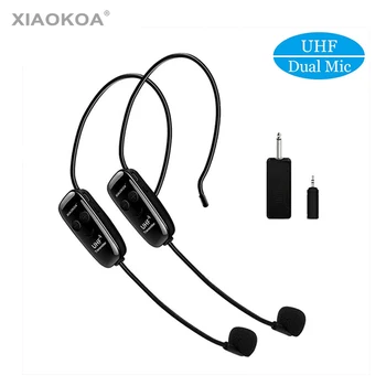 

XIAOKOA Dual UHF Headset Wireless Microphone 1 Receiver 2 Headset and Handheld 2 In 1 Rechargeable for Teaching Voice Amplifier