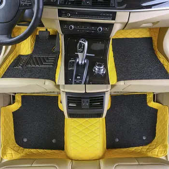 

Custom Fit Car Floor Mats Waterproof Leather ECO friendly Material Specific For Car Model Double Layers 3 Pcs Full set Yellow